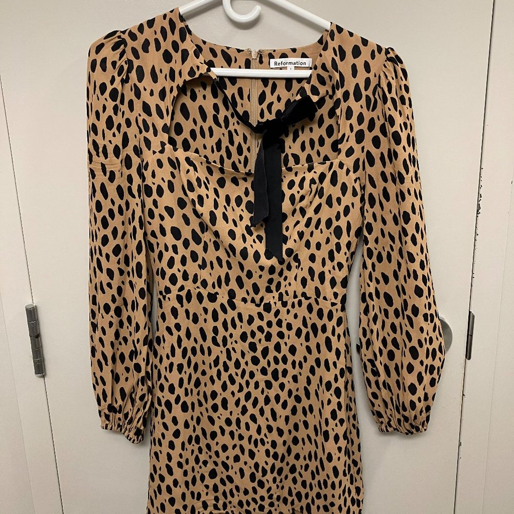 Reformation Viscose Velvet Ribbon Bobcat Spot Pattern Terri Dress